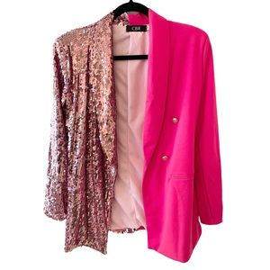 CBR Pink Color Block Sequin Blazer Padded Shoulder